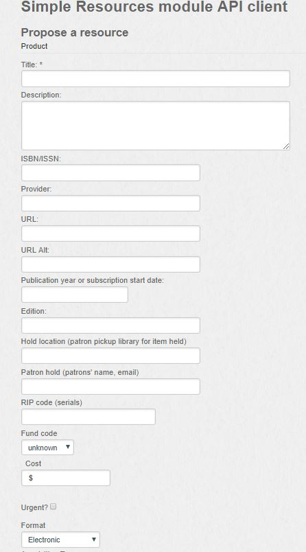 Screenshot of API Client Form