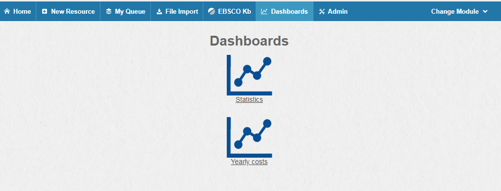 Screenshot of Dashboards Home Menu