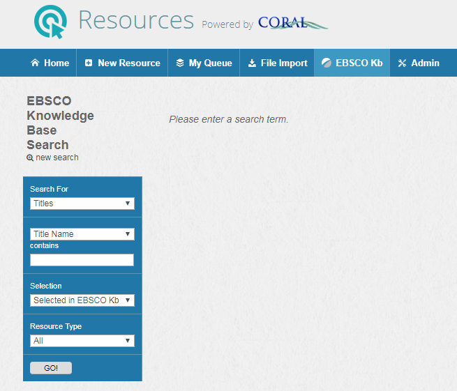 Screenshot of EBSCO KB Home Page