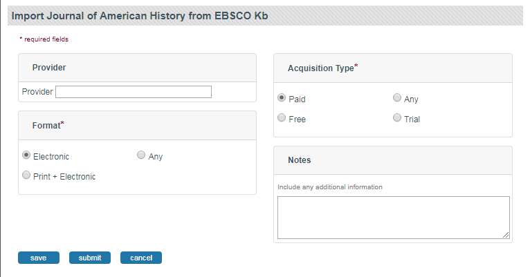 Screenshot of title import for EBSCO KB