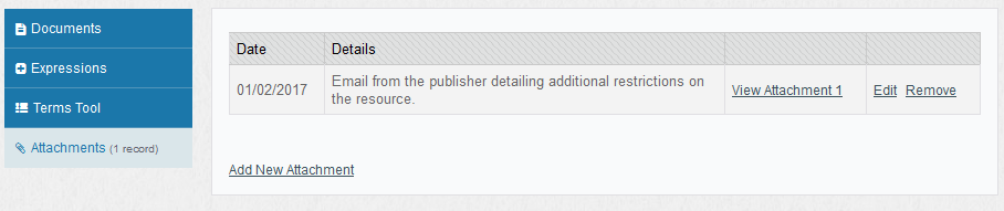 screen shot of attachments tab.