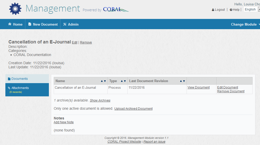 Screenshot of Management's Editing a Document Record