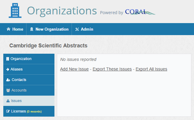 Screenshot of issues view