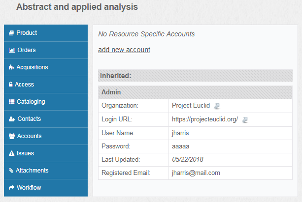 Screenshot of Accounts