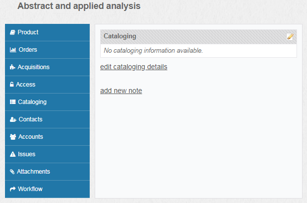 Screenshot of Cataloging