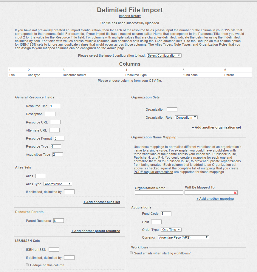 Screenshot of File Import