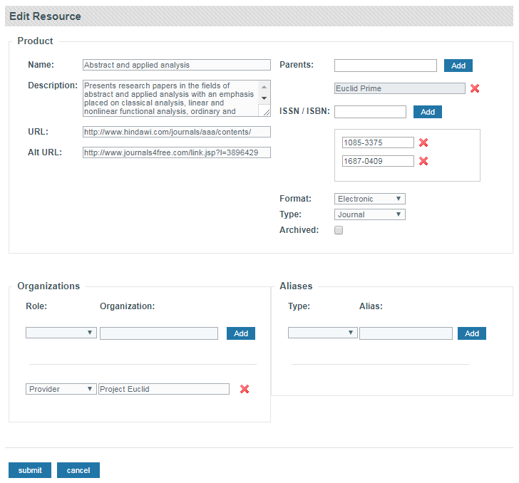 Screenshot of Edit Resource