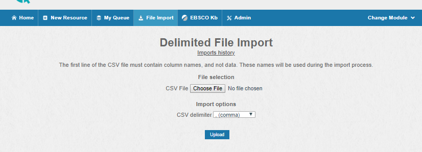 Screenshot of File Import