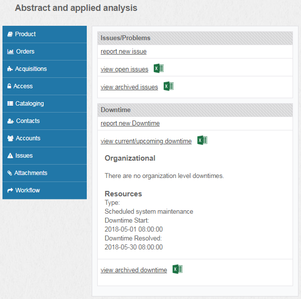 Screenshot of View current Downtime