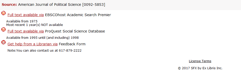 screenshot of SFX Menu with License Terms Link..