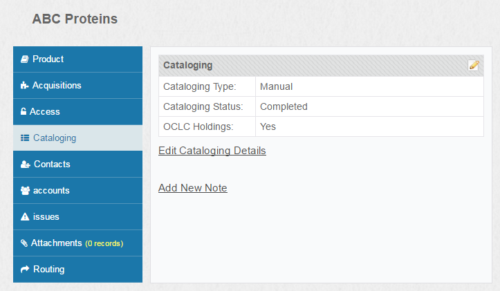 Screenshot of Cataloging