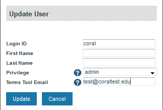 screenshot of the update user information pop-up